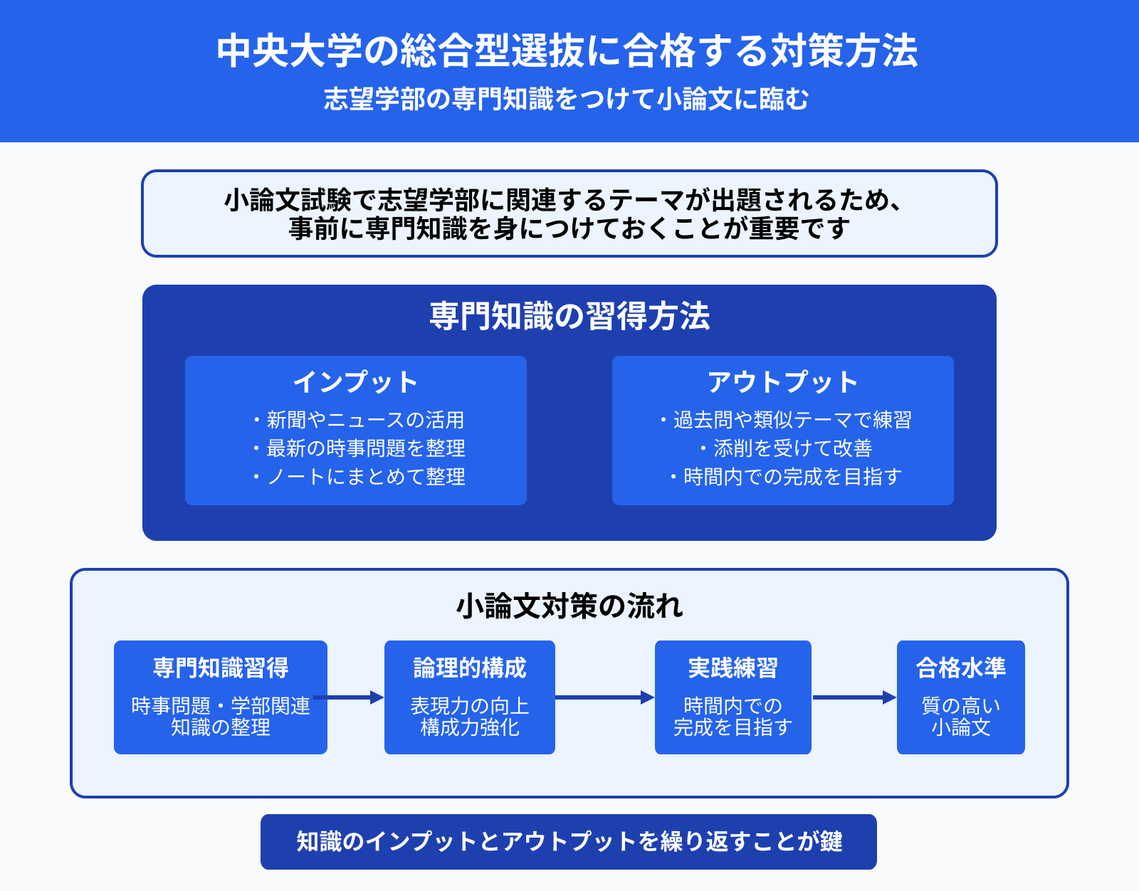中央大学の総合型選抜に合格する対策方法：志望学部の専門知識をつけて小論文に臨む