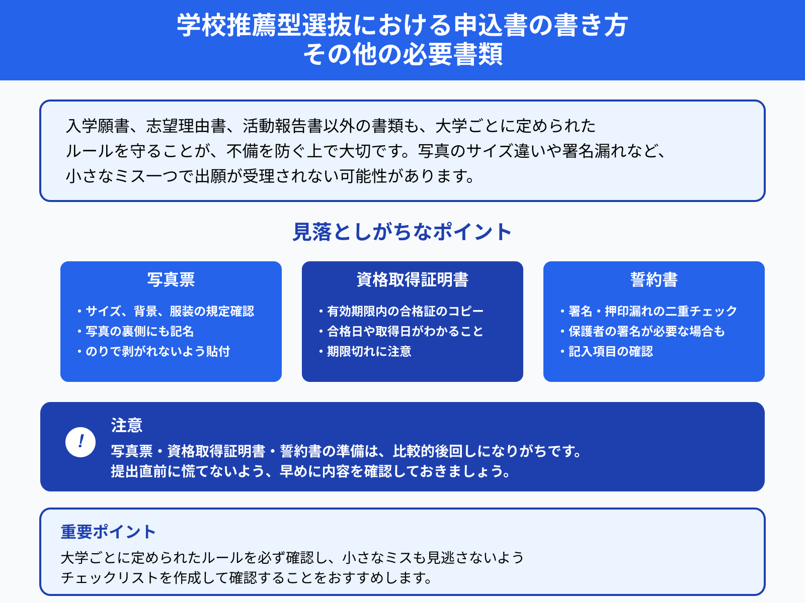 学校推薦型選抜における申込書の書き方 その他の必要書類