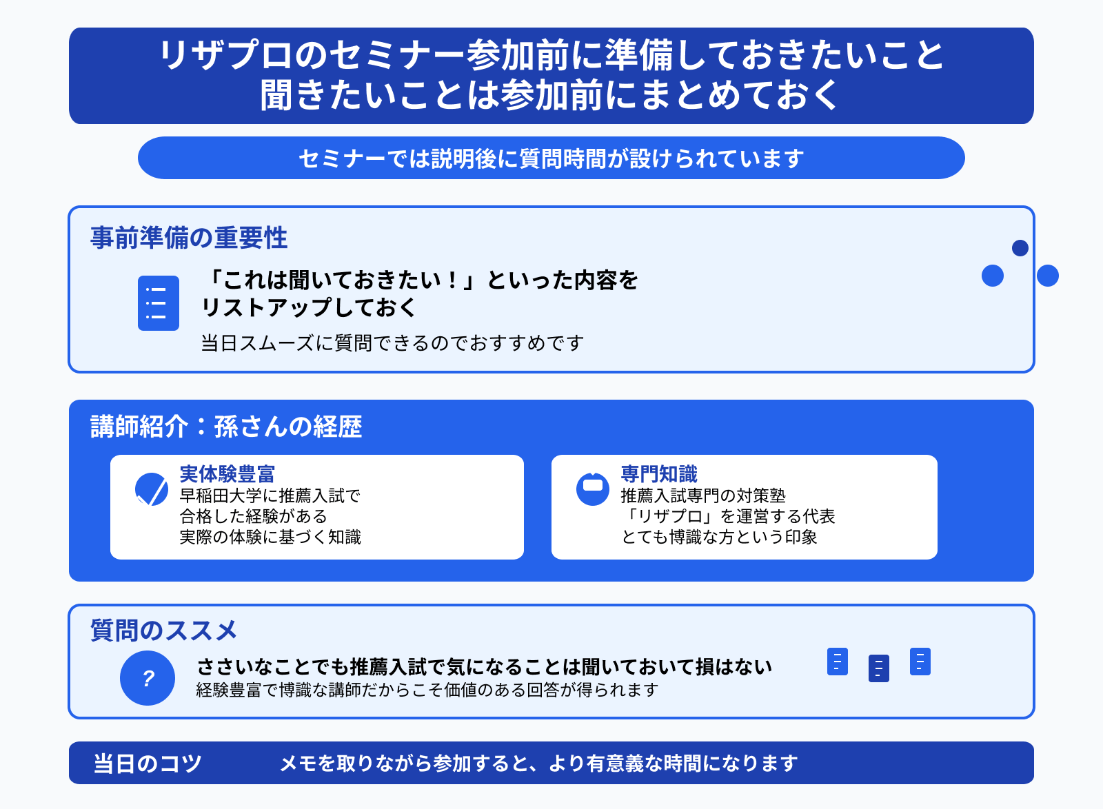 リザプロのセミナー参加前に準備しておきたいこと 聞きたいことは参加前にまとめておく