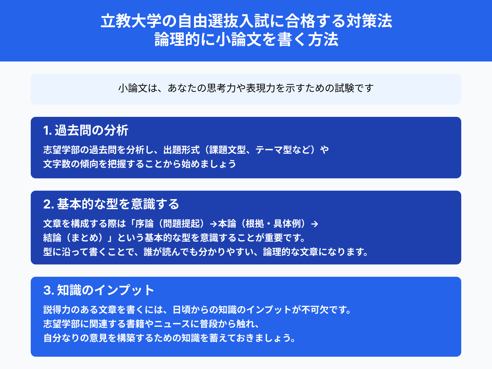 立教大学の自由選抜入試に合格する対策法 論理的に小論文を書く方法