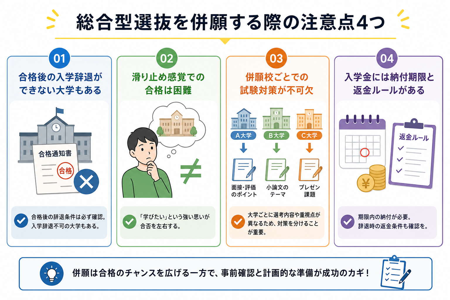 総合型選抜を併願する際の注意点4つ