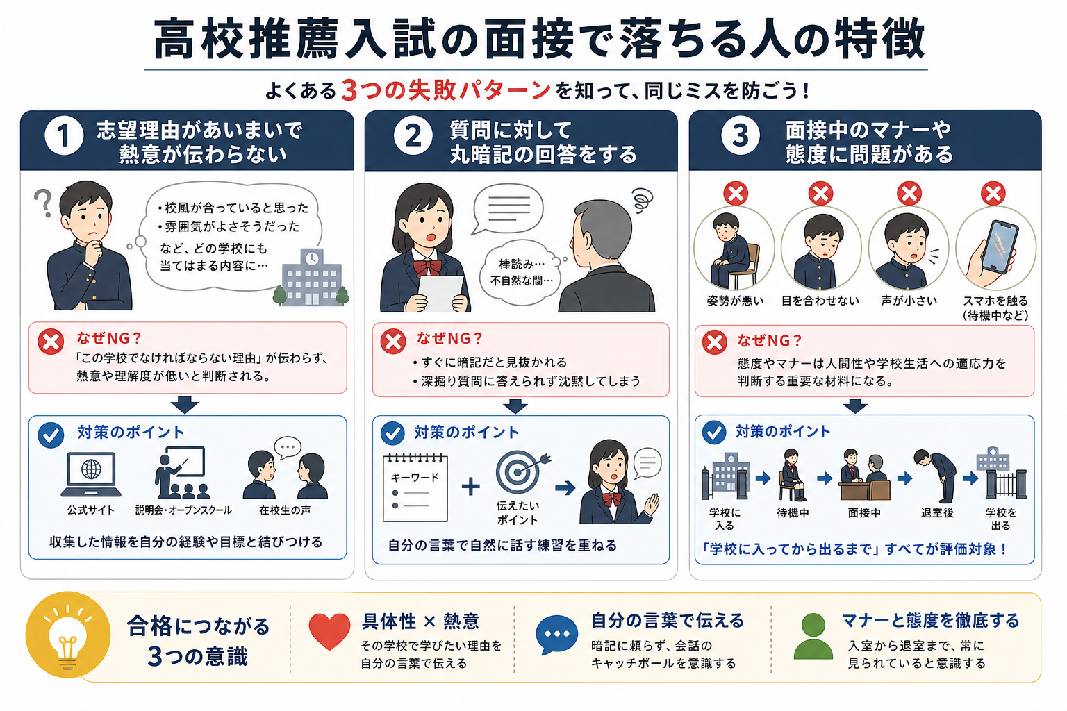 高校推薦入試の面接で落ちる人の特徴