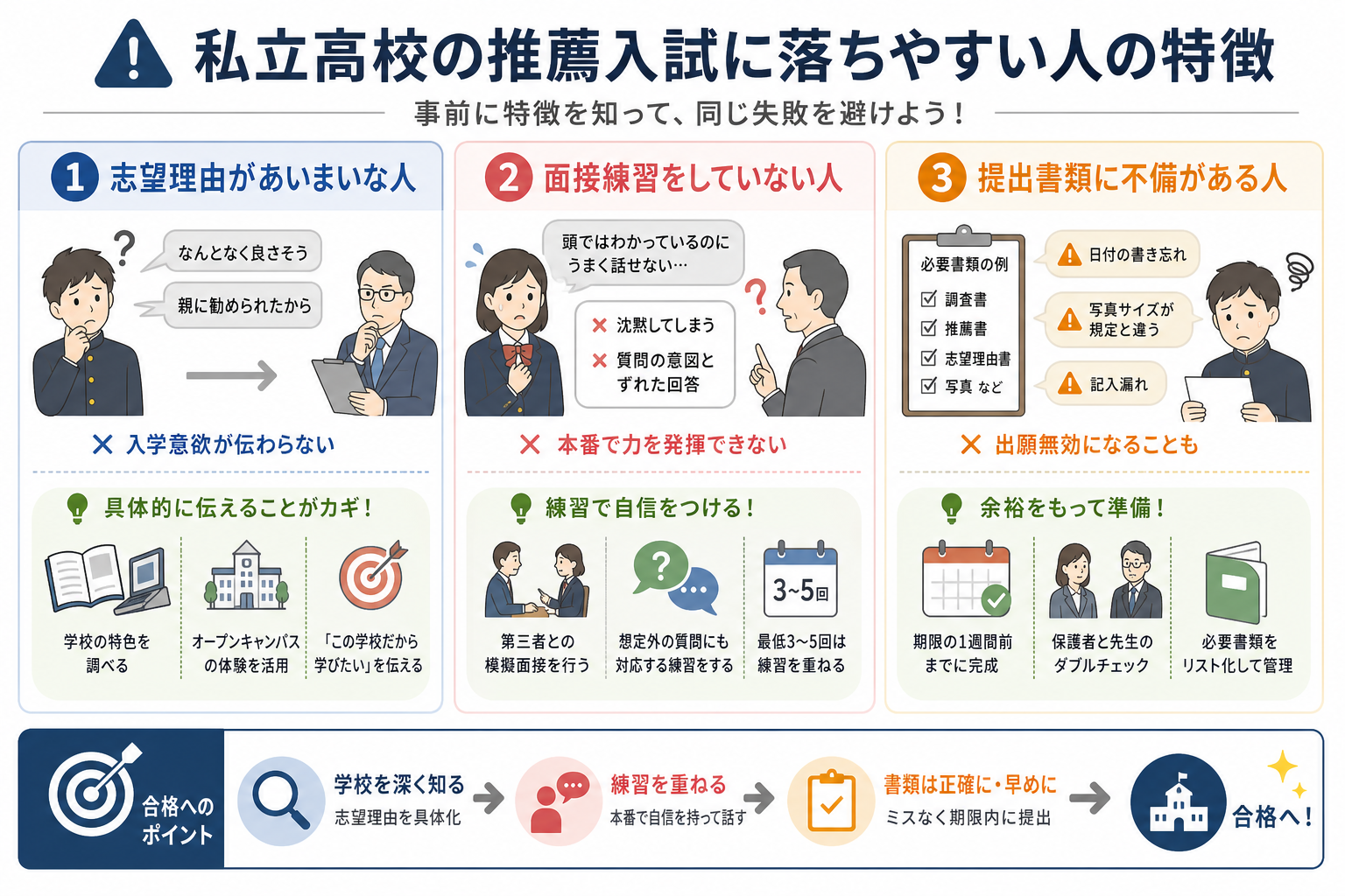 私立高校の推薦入試に落ちやすい人の特徴
