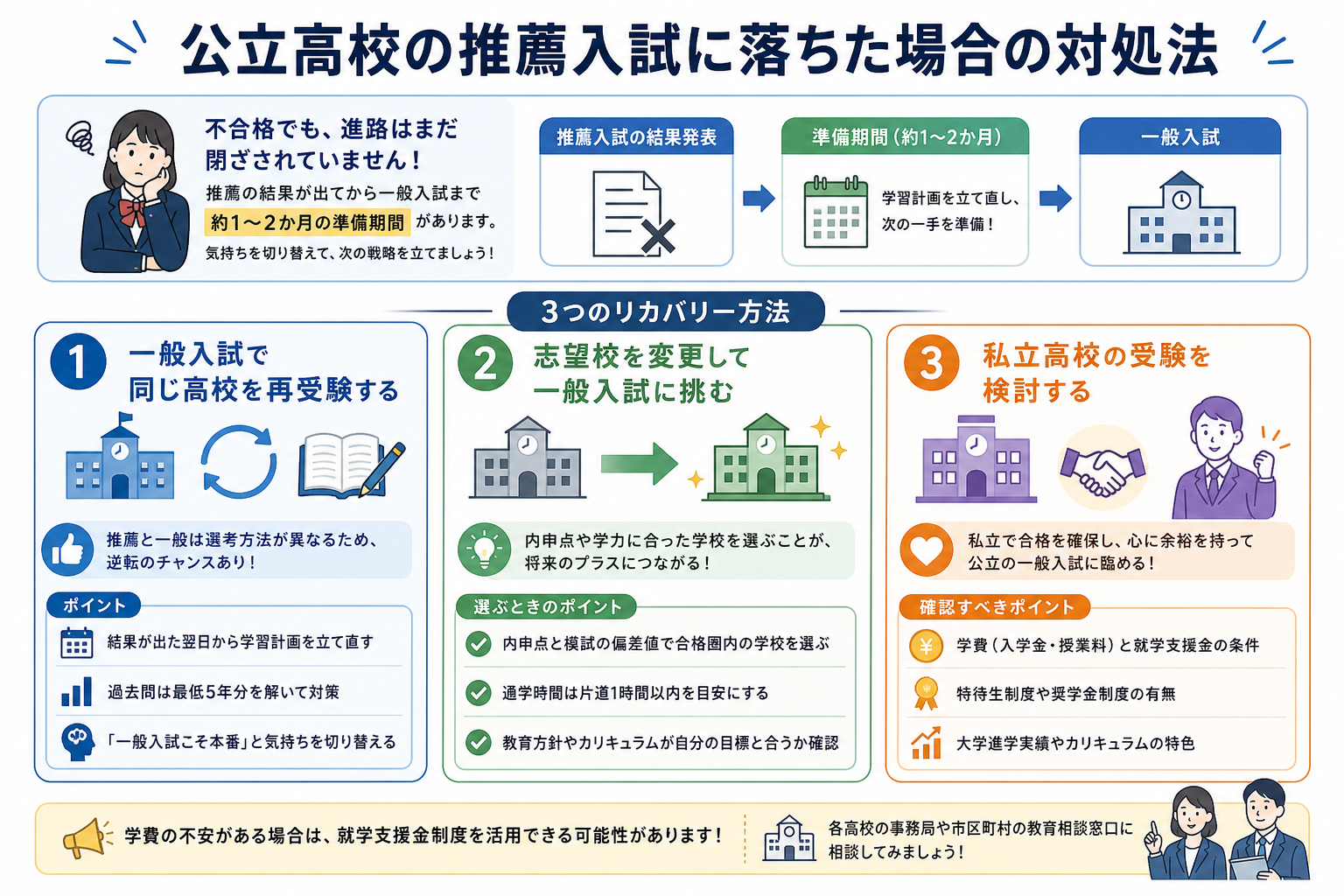 公立高校の推薦入試に落ちた場合の対処法