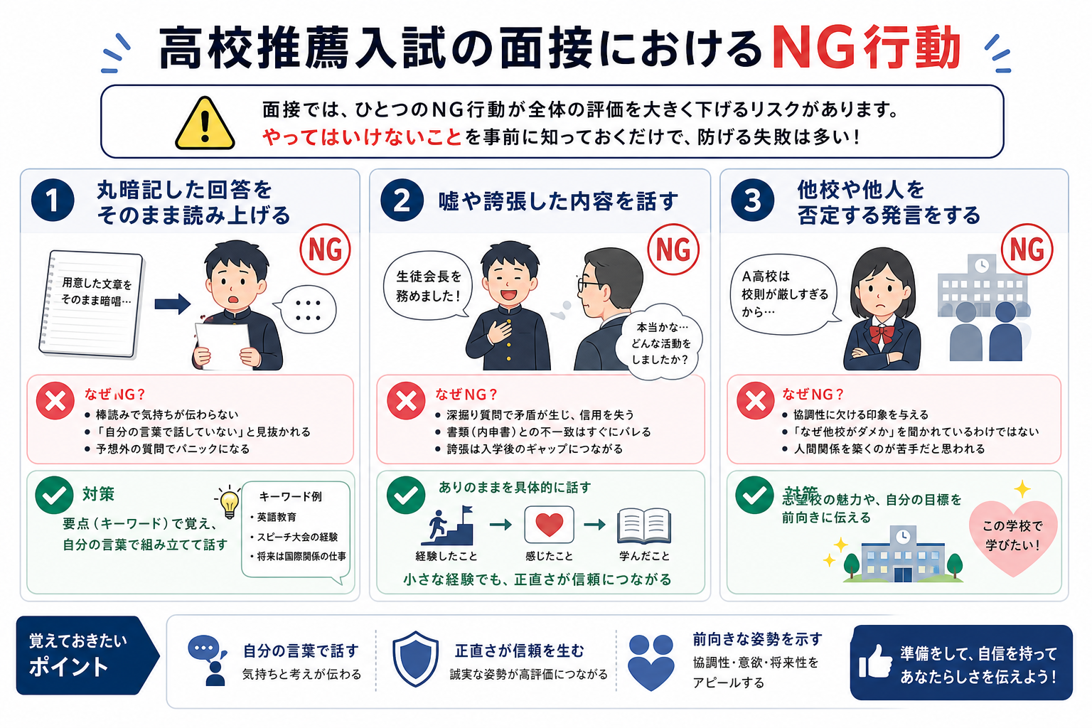 高校推薦入試の面接におけるNG行動